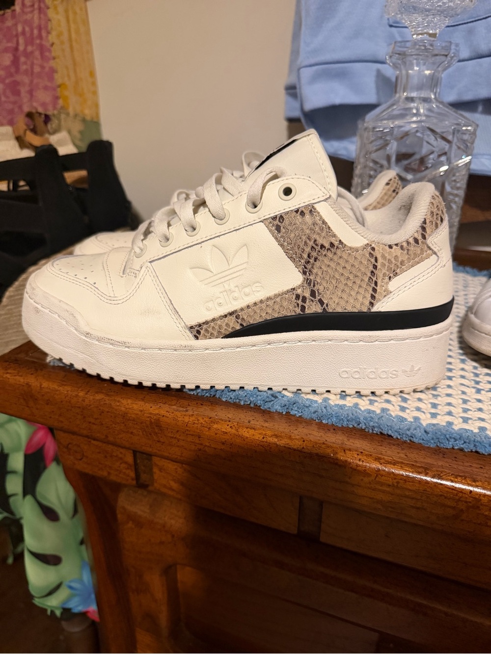 adidas White Sneakers with Taupe Snake-Print Accent